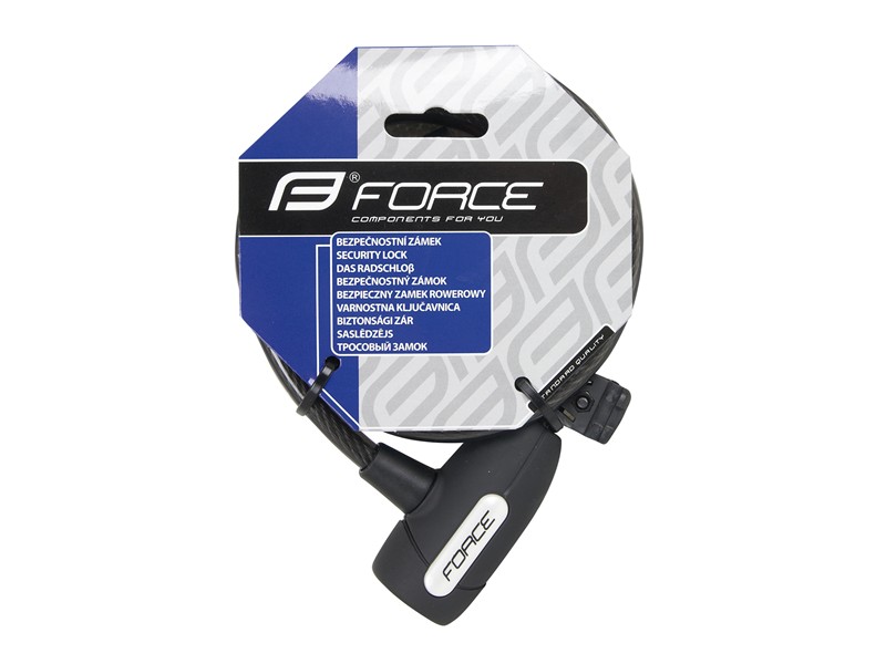 Zámek FORCE LUX spirálový s držákem 180cm/8mm, černý