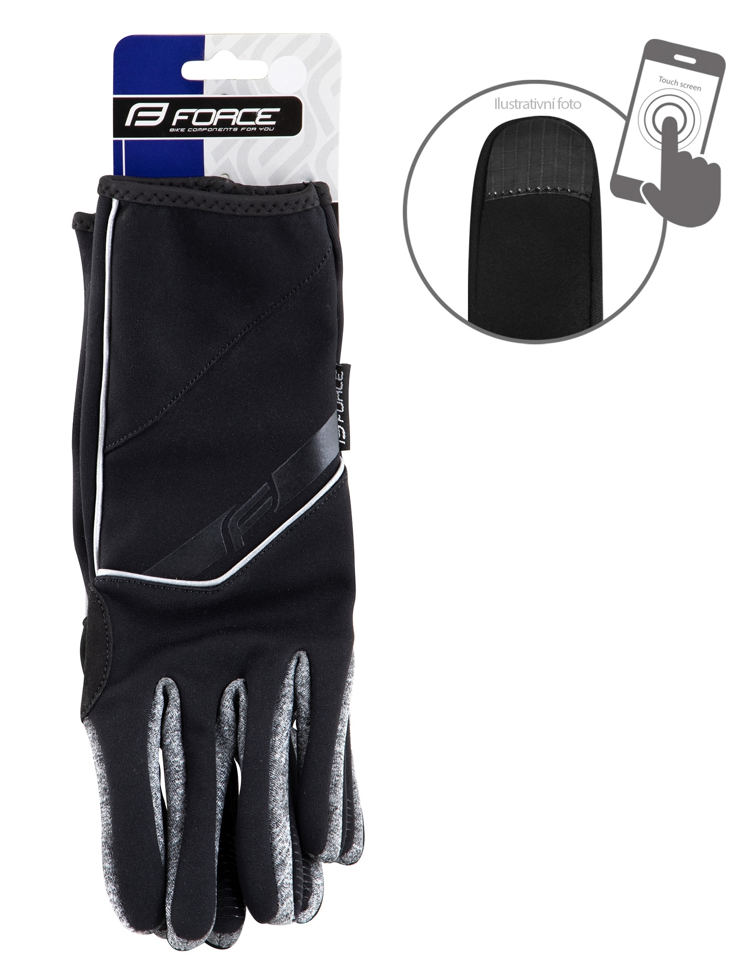 Rukavice FORCE GALE softshell, jaro-podzim, černé