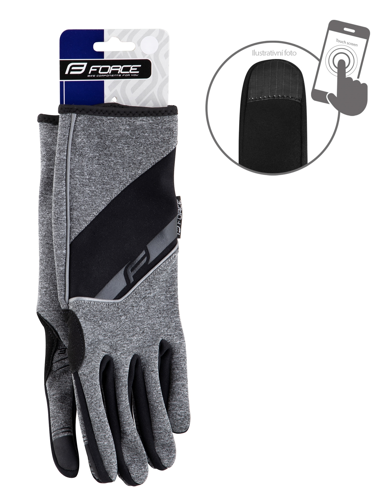 Rukavice FORCE GALE softshell, jaro-podzim, šedé