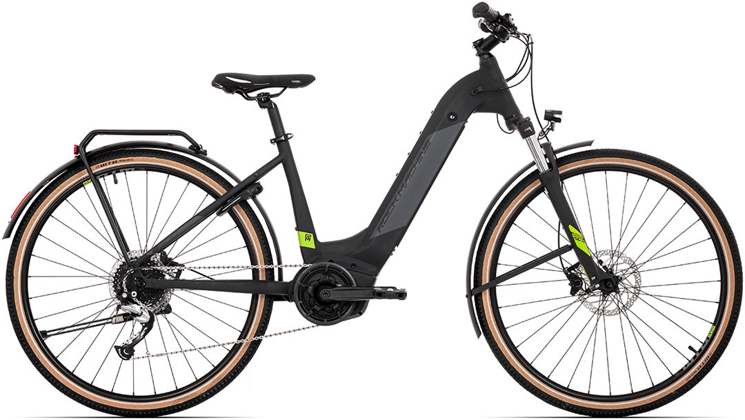 Rock Machine CrossRide INT e500 Bosch touring, model 2022, Matte Black/Grey/Radioactive Yellow - ZDARMA dopravné, odborná montáž, seřízení a dárkový poukaz na nákup příslušenství!