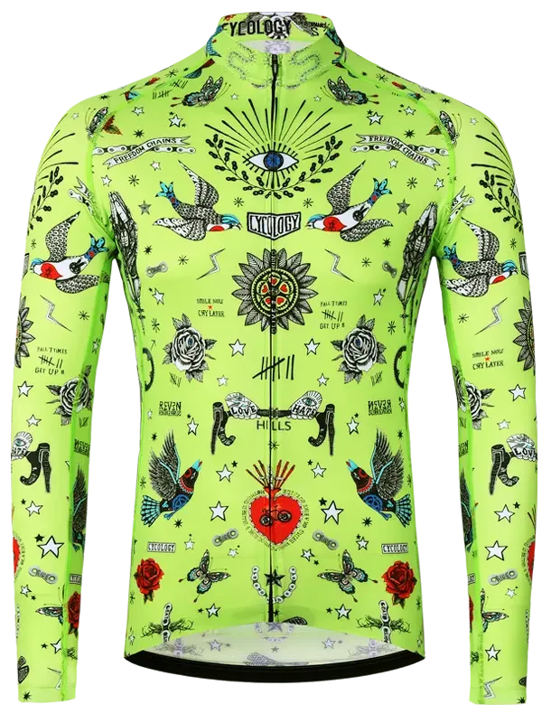 Cyklodres CYCOLOGY Summer Tattoo, limetkový, pánský, dlouhý rukáv