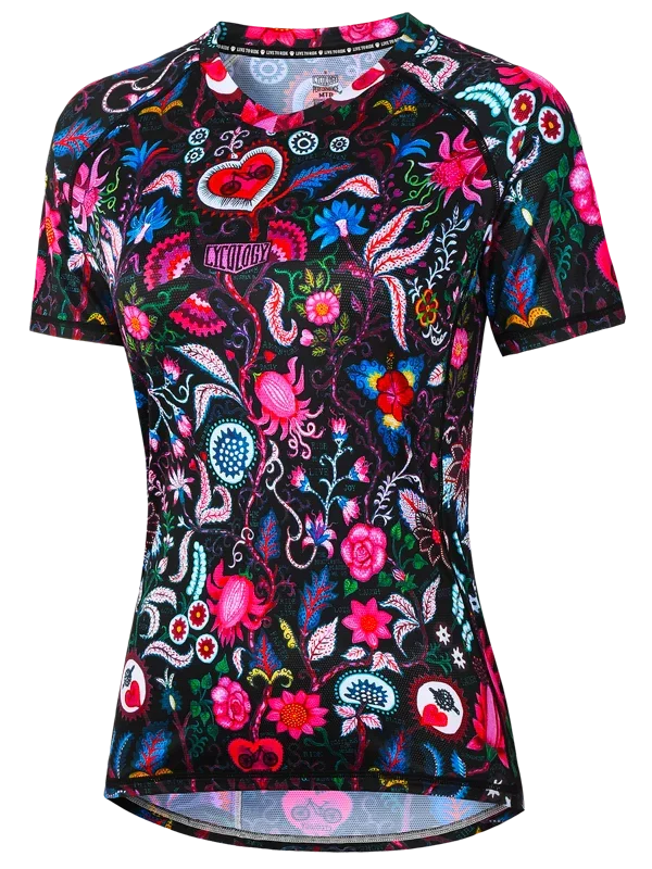 MTB dres CYCOLOGY Secret Garden, Black, dámský, krátký rukáv