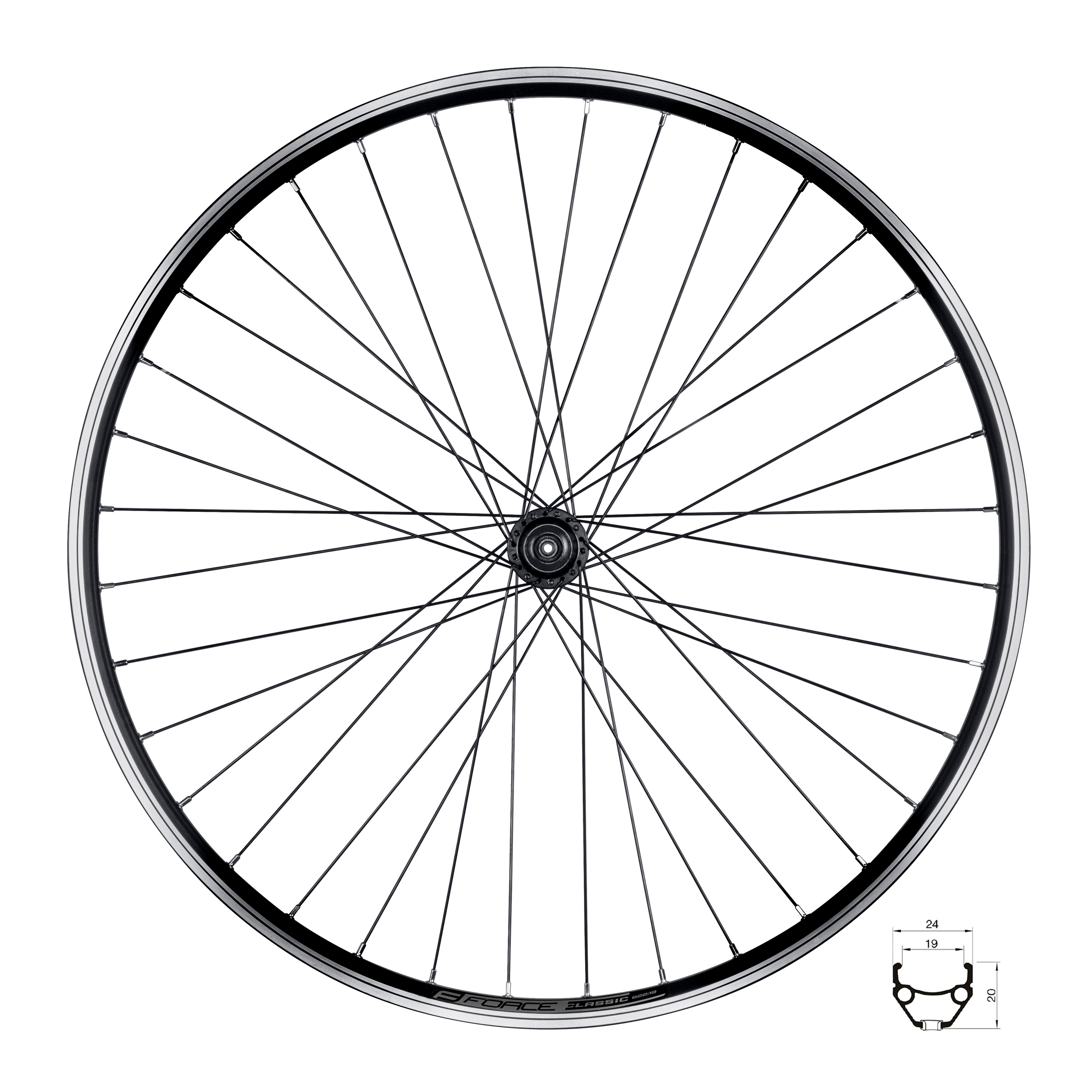 Zapletené kolo zadní FORCE CLASSIC 622x19 "V" FHTX500 36d