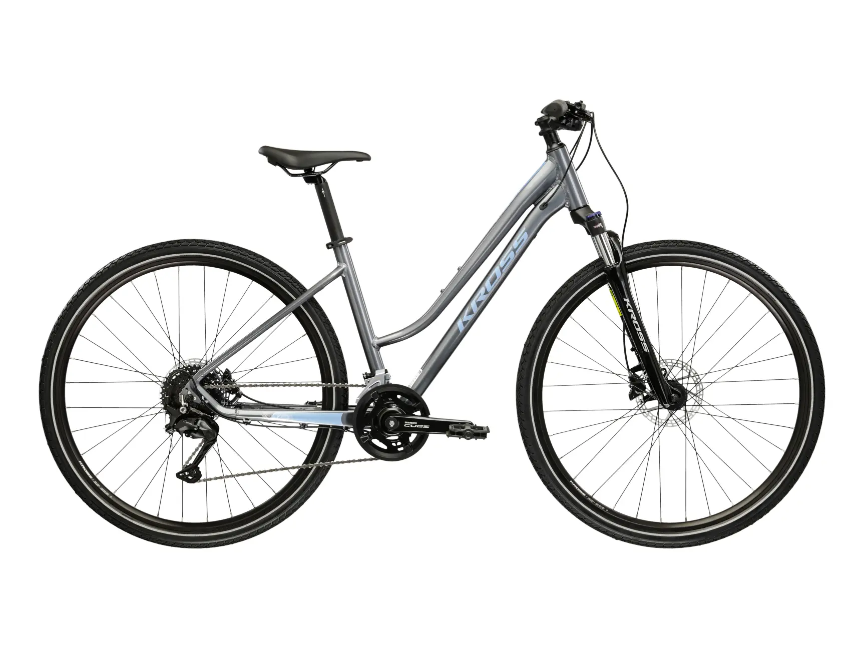 KROSS EVADO 5.0 LADY, model 2026, pneu 28", barva šedá/modrá - ZDARMA dopravné, seřízení, odborná montáž a sada světel!
