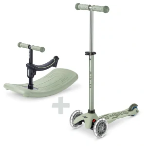 Koloběžka Mini Micro Deluxe Rock & Go LED olive - ZDARMA dopravné a Zdravá láhev! 