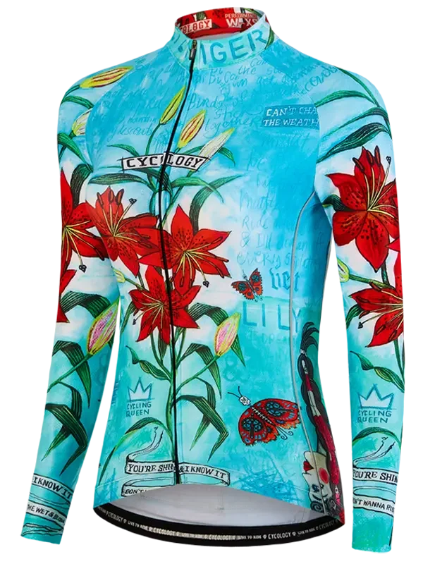 Cyklodres CYCOLOGY Winter Tiger Lily, aqua, dámský, dlouhý rukáv