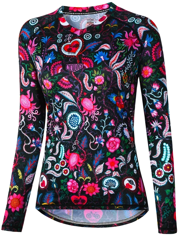 MTB dres CYCOLOGY Secret Garden, Black, dámský, dlouhý rukáv