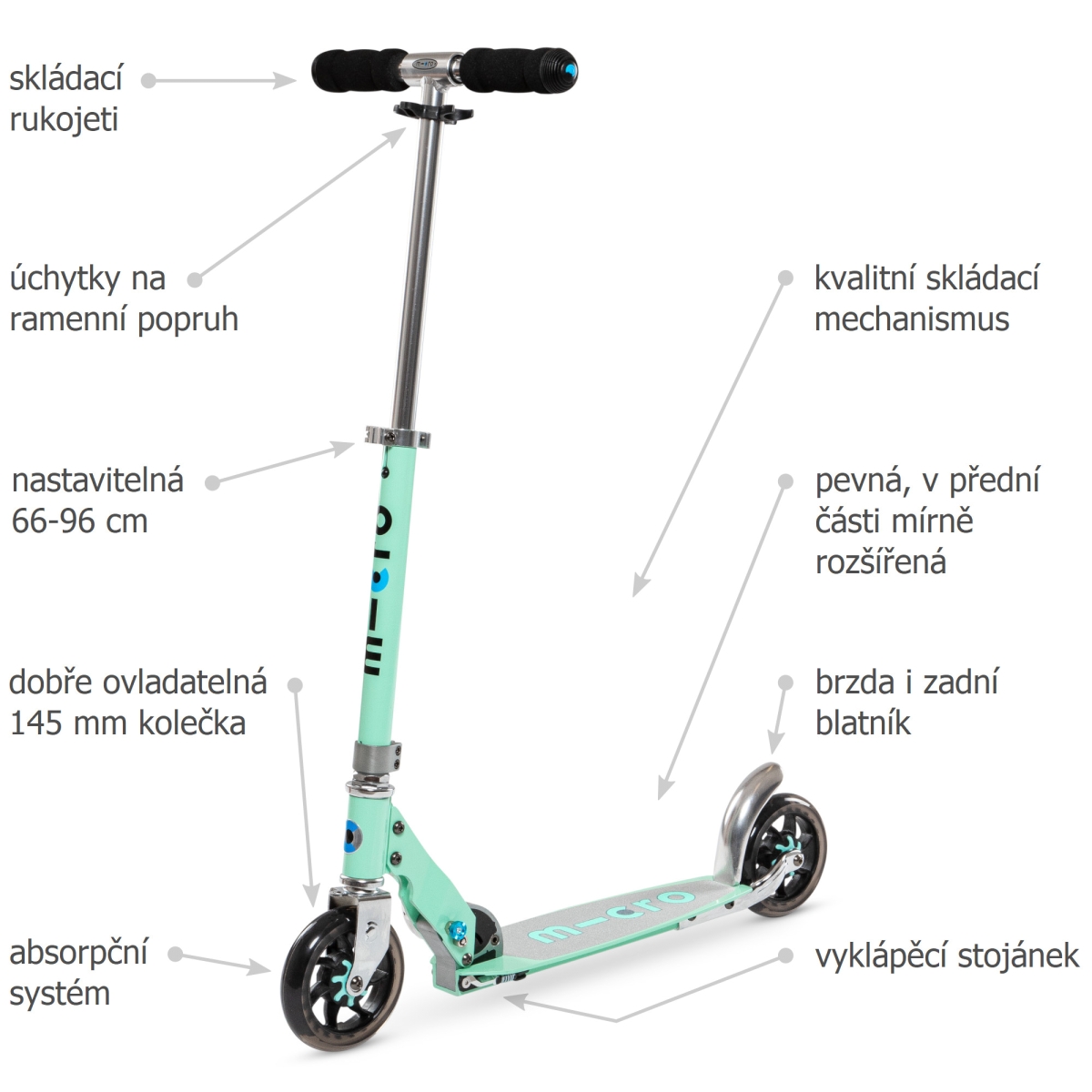 Koloběžka Micro Speed+ Mint - ZDARMA dopravné a Zdravá láhev!