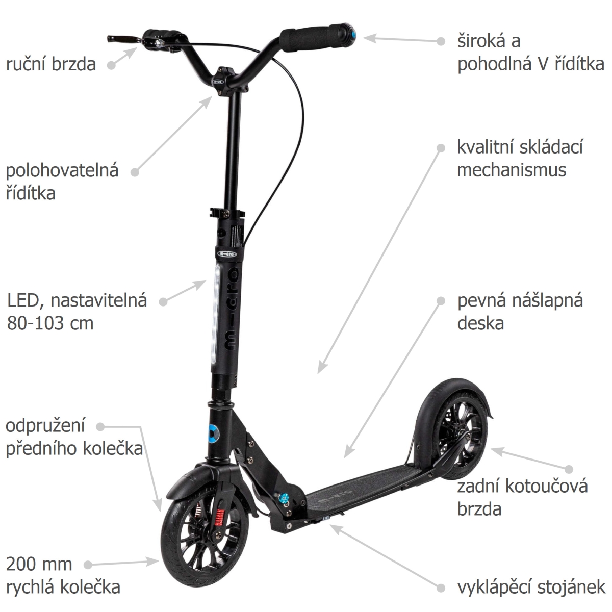 Koloběžka Micro Metropolitan Deluxe black - ZDARMA dopravné!