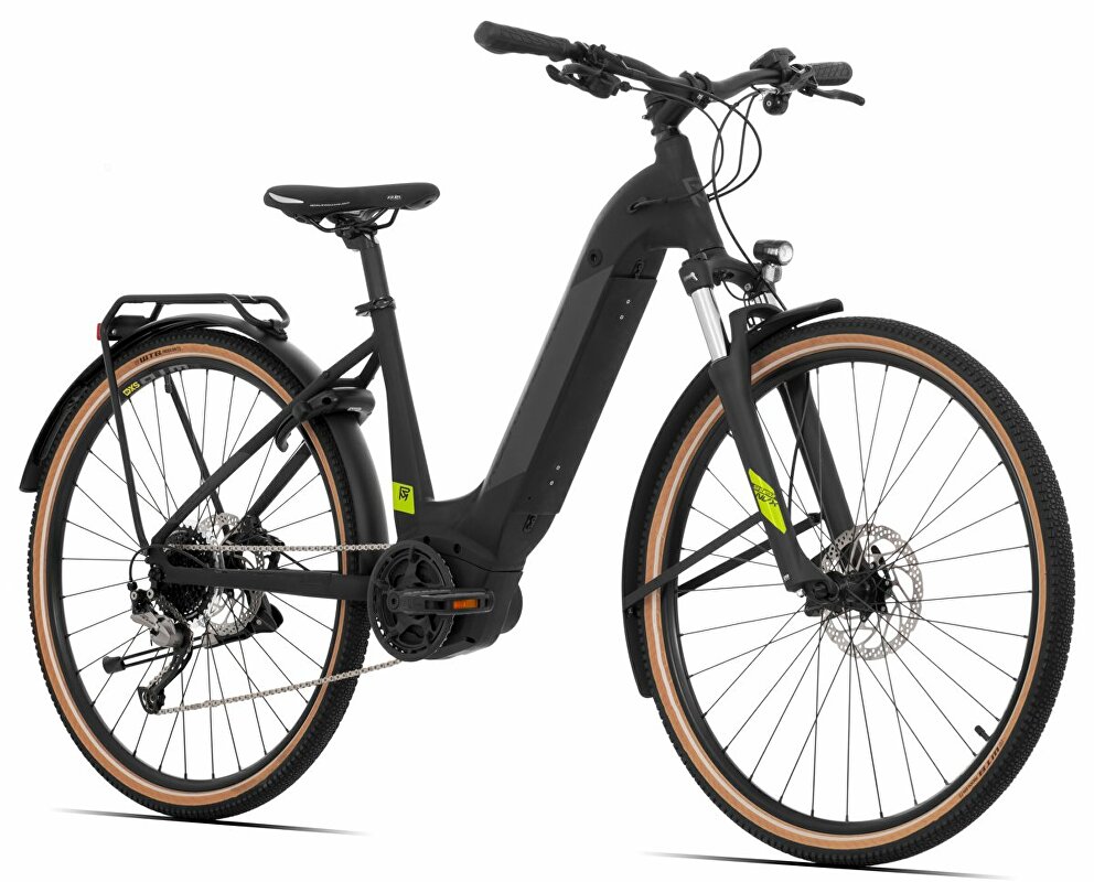 Rock Machine CrossRide INT e500 Bosch touring, model 2022, Matte Black/Grey/Radioactive Yellow - ZDARMA dopravné, odborná montáž, seřízení a dárkový poukaz na nákup příslušenství!