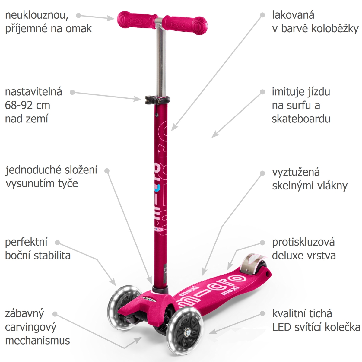Koloběžka Maxi Micro Deluxe pink LED - ZDARMA doprava a Zdravá láhev!