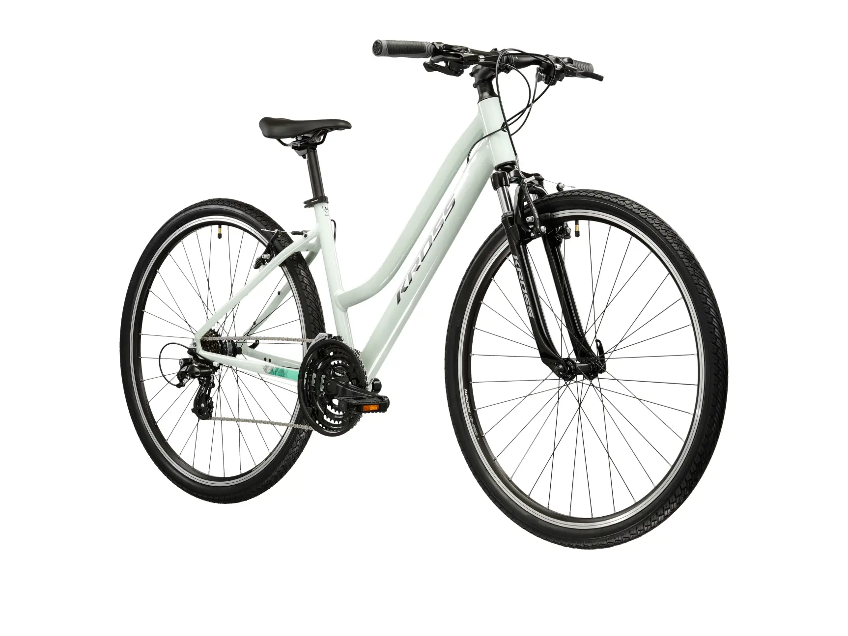 KROSS EVADO 2.0 LADY, rám S (15"), model 2026, pneu 28", barva mátová/černá - ZDARMA dopravné, seřízení, odborná montáž a sada světel!