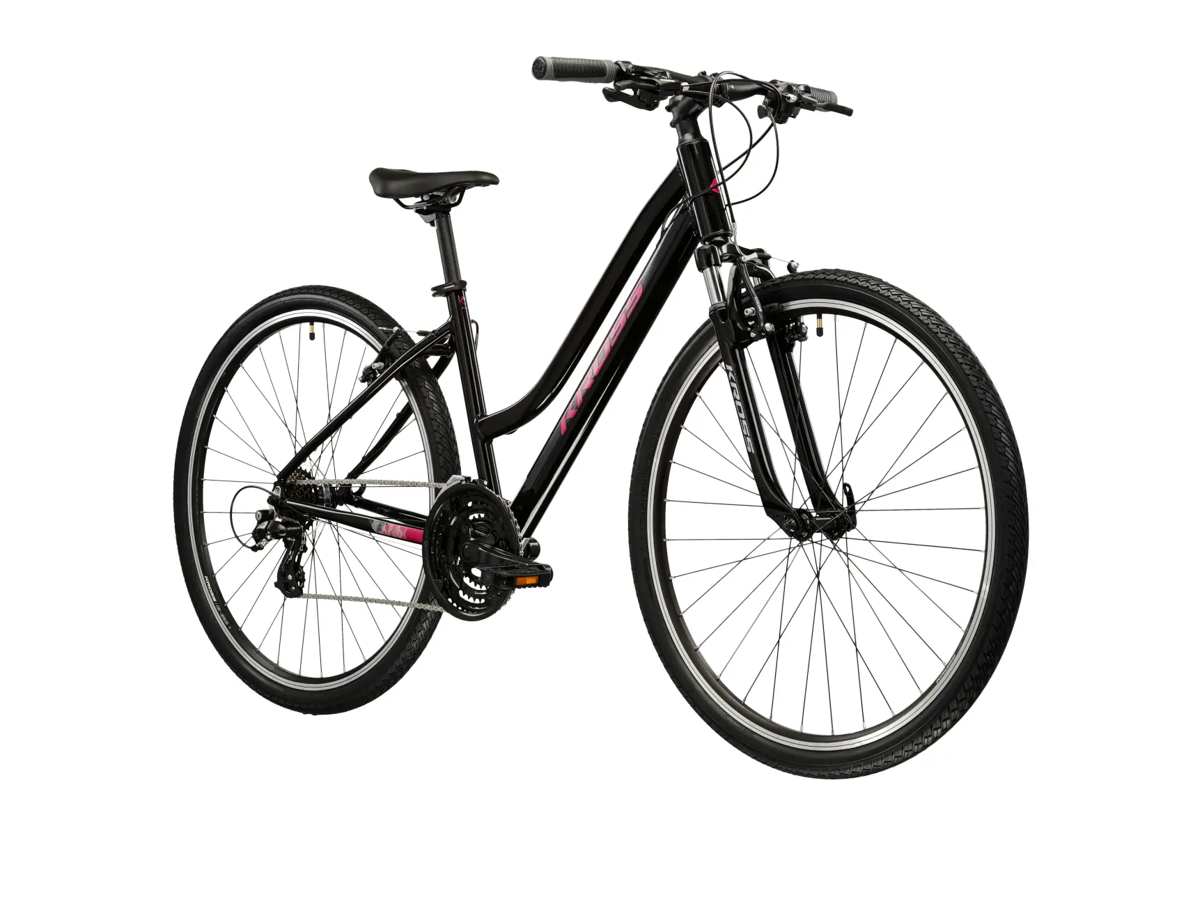 KROSS EVADO 2.0 LADY, rám 15" (S), model 2026, pneu 28", barva černá/růžová - ZDARMA dopravné, seřízení, odborná montáž a sada světel!