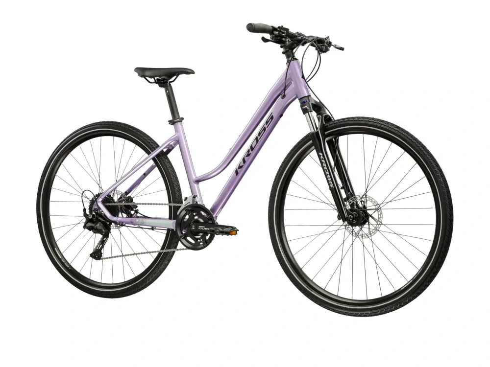 KROSS EVADO 5.0 LADY, rám 19" (L), model 2026, pneu 28", barva šedá/modrá - ZDARMA dopravné, seřízení, odborná montáž a sada světel!