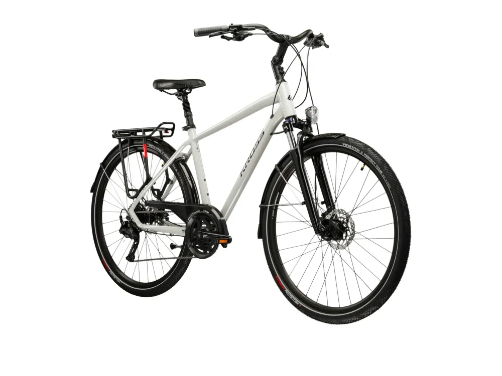 KROSS TRANS 5.0, model 2026, pneu 28", barva šedá/námořnická modrá/lesk - ZDARMA dopravné, seřízení, odborná montáž a koš na zadní nosič!