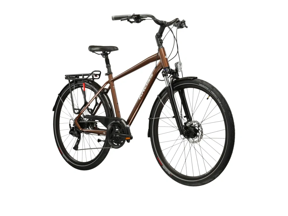 KROSS TRANS 5.0, rám 21" (L), model 2026, pneu 28", barva hnědá/stříbrná/lesk - ZDARMA dopravné, seřízení, odborná montáž a koš na zadní nosič!