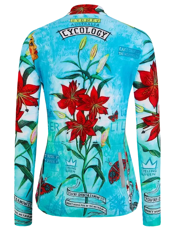 Cyklodres CYCOLOGY Winter Tiger Lily, aqua, dámský, dlouhý rukáv