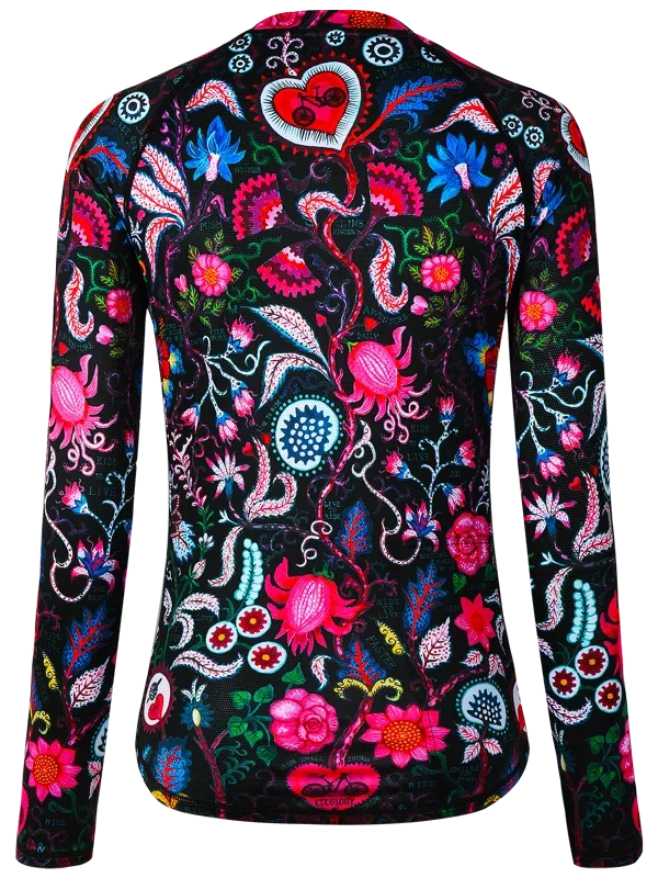MTB dres CYCOLOGY Secret Garden, Black, dámský, dlouhý rukáv
