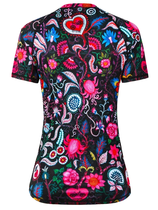 MTB dres CYCOLOGY Secret Garden, Black, dámský, krátký rukáv