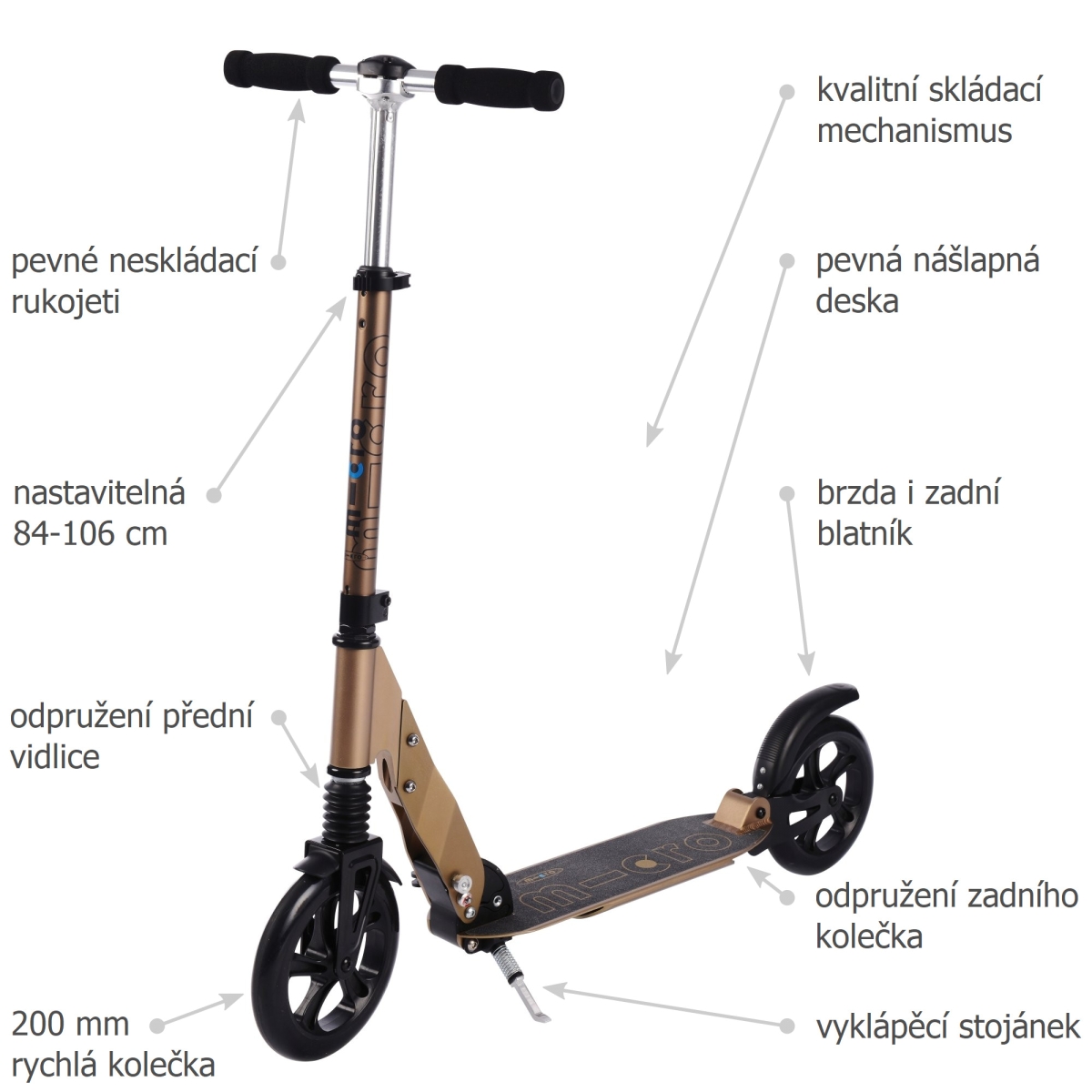 Koloběžka Micro Suspension Bronzová - ZDARMA dopravné a Zdravá láhev!
