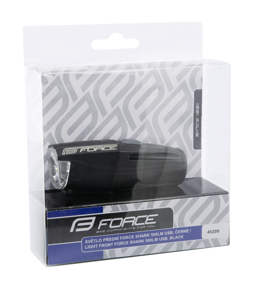 Světlo přední FORCE SHARK 500LM USB, černé