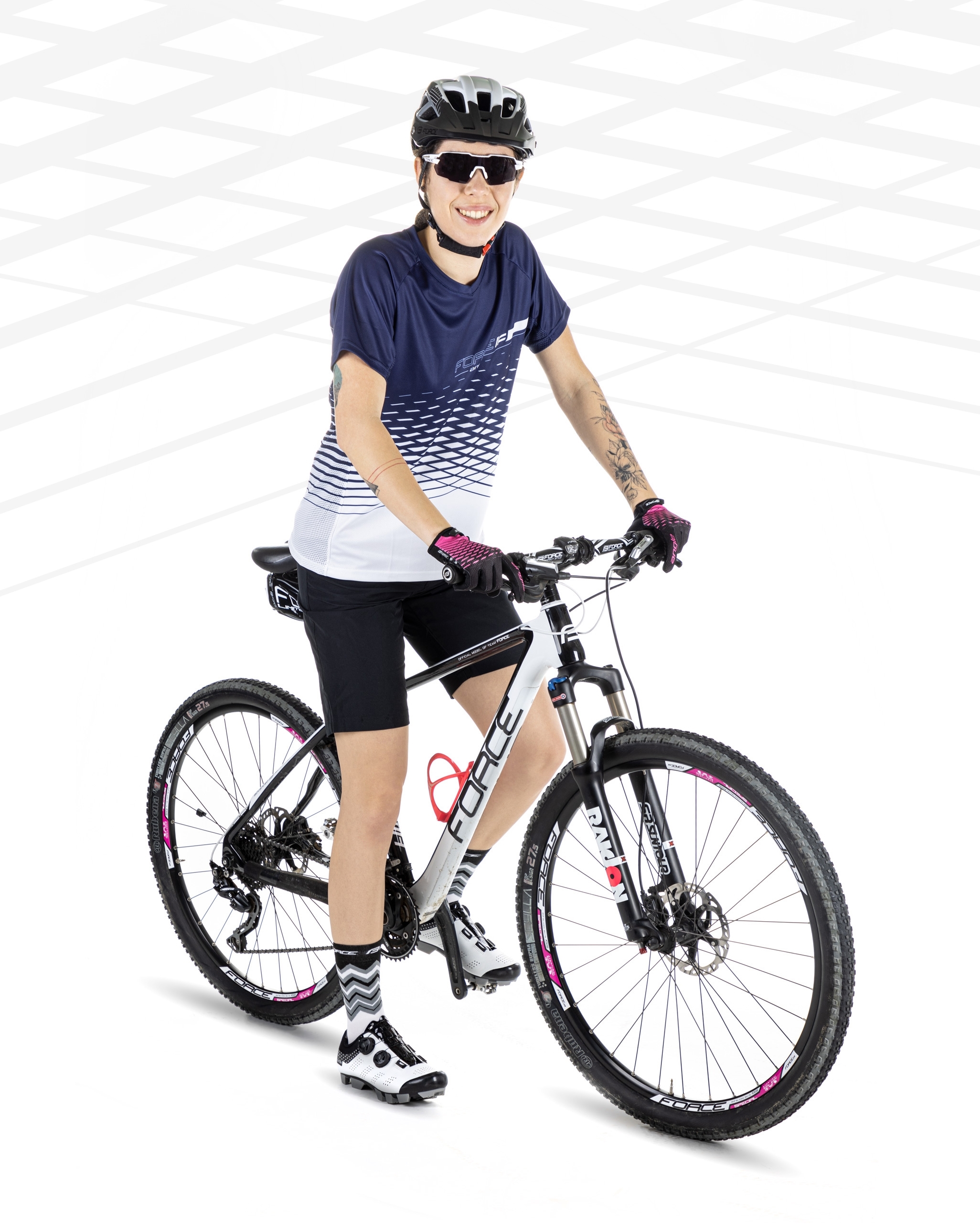 Dres FORCE MTB ANGLE dámský, krátký rukáv, bílo-modrý