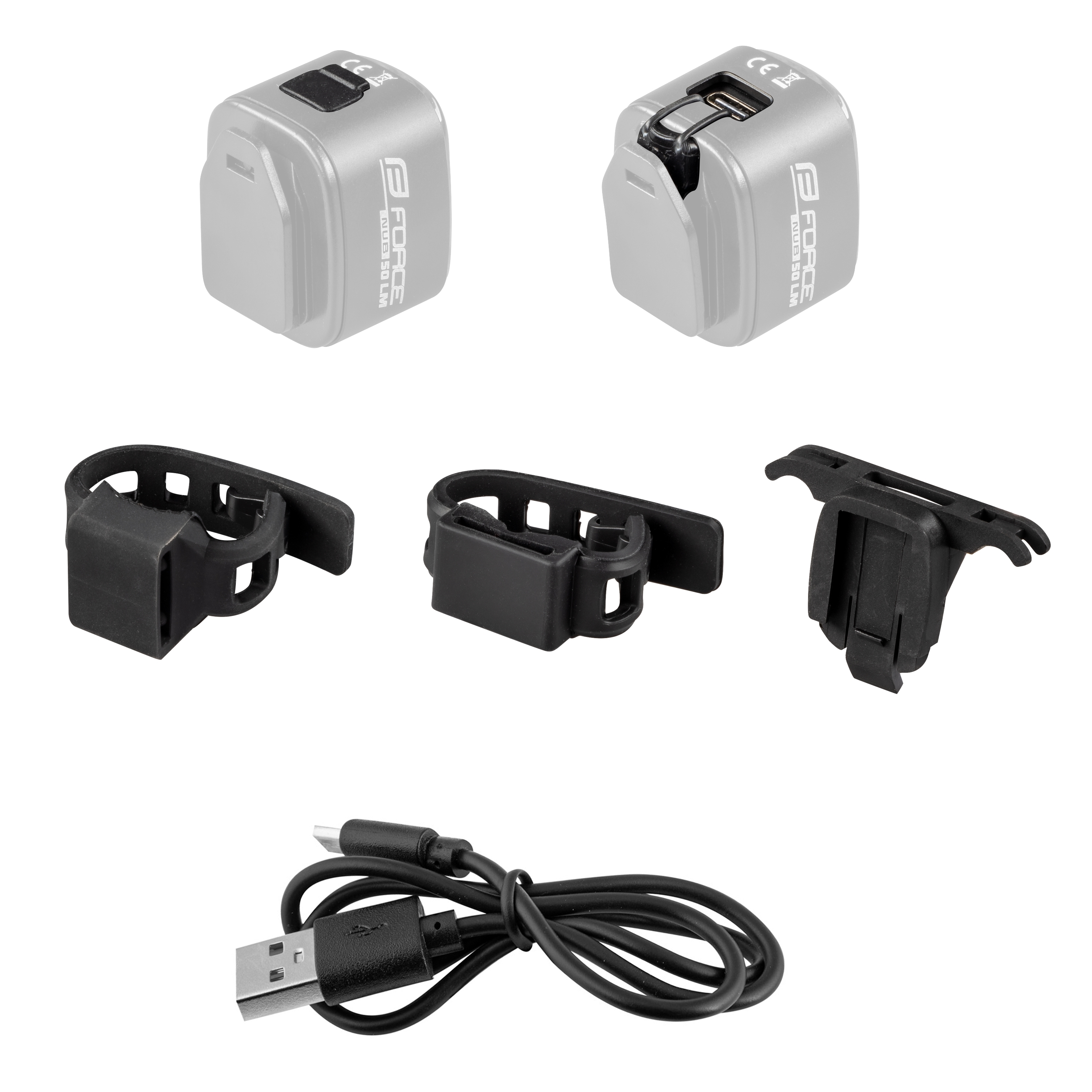 Blikačka přední/zadní FORCE FLEA 200LM USB, černá