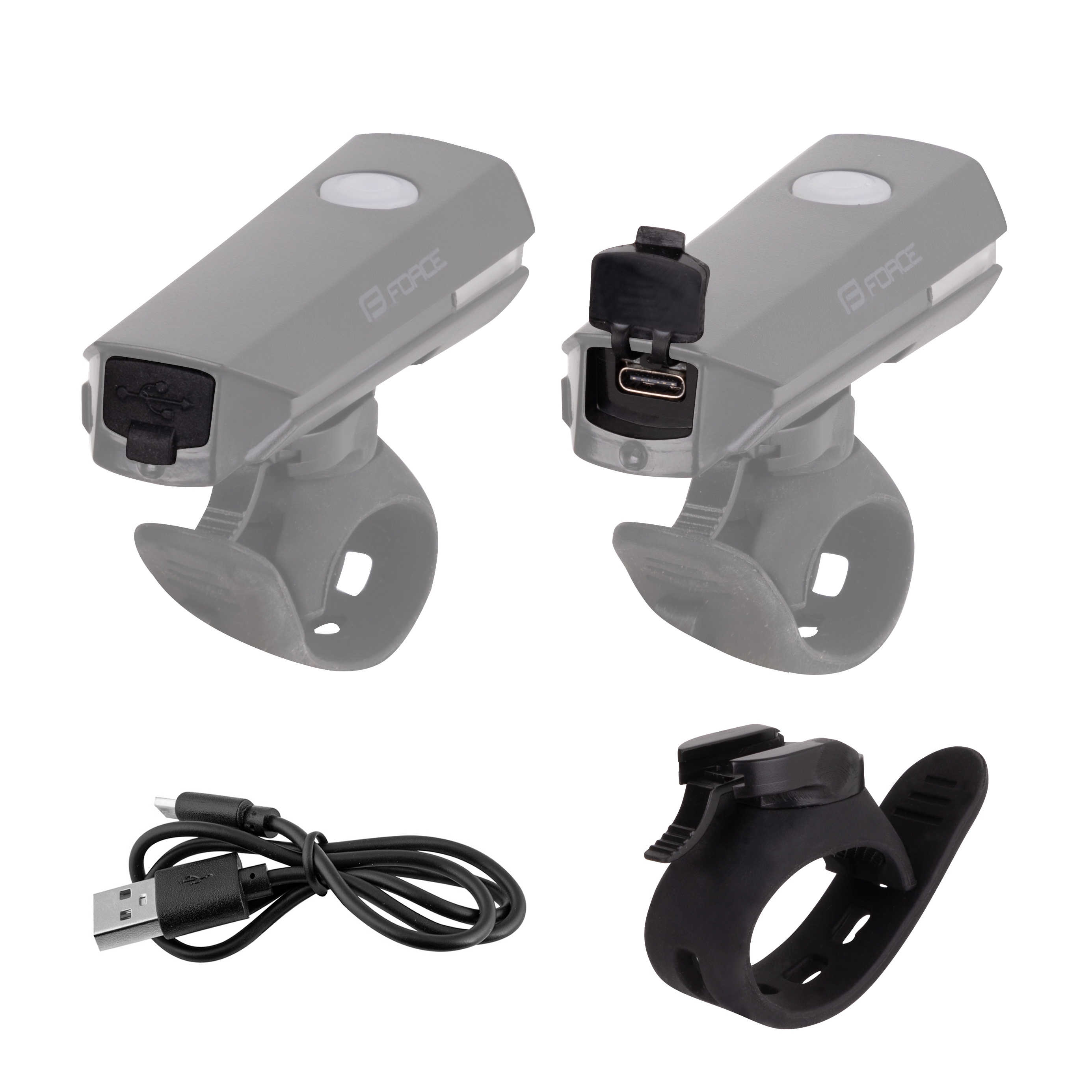 Světlo přední FORCE FLUX 200LM USB, černé