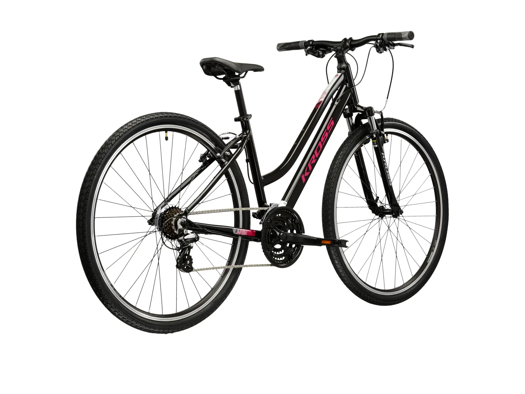 KROSS EVADO 2.0 LADY, rám 15" (S), model 2026, pneu 28", barva černá/růžová - ZDARMA dopravné, seřízení, odborná montáž a sada světel!
