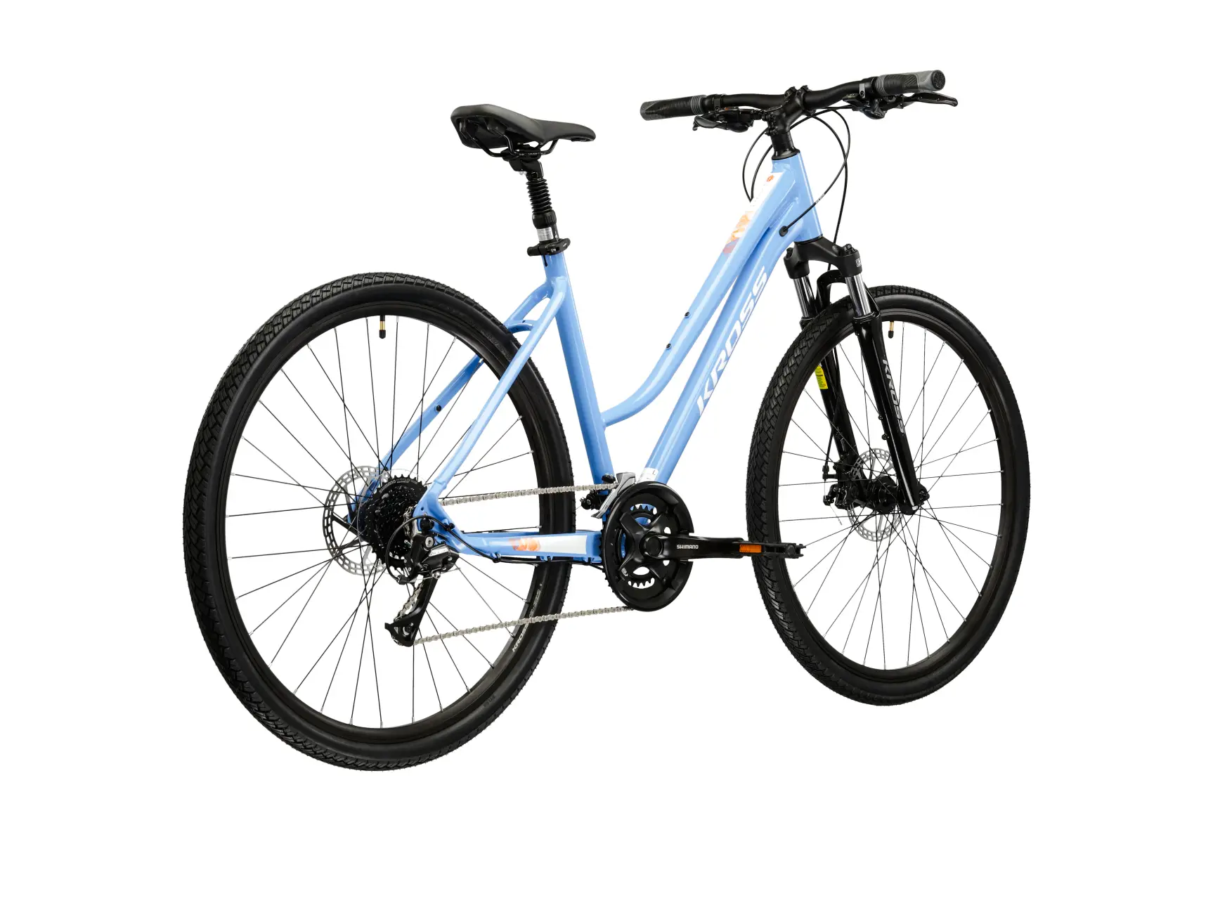 KROSS EVADO 3.0 LADY, rám 17" (M), model 2026, pneu 28", barva modrá/bílá - ZDARMA dopravné, seřízení, odborná montáž a sada světel!