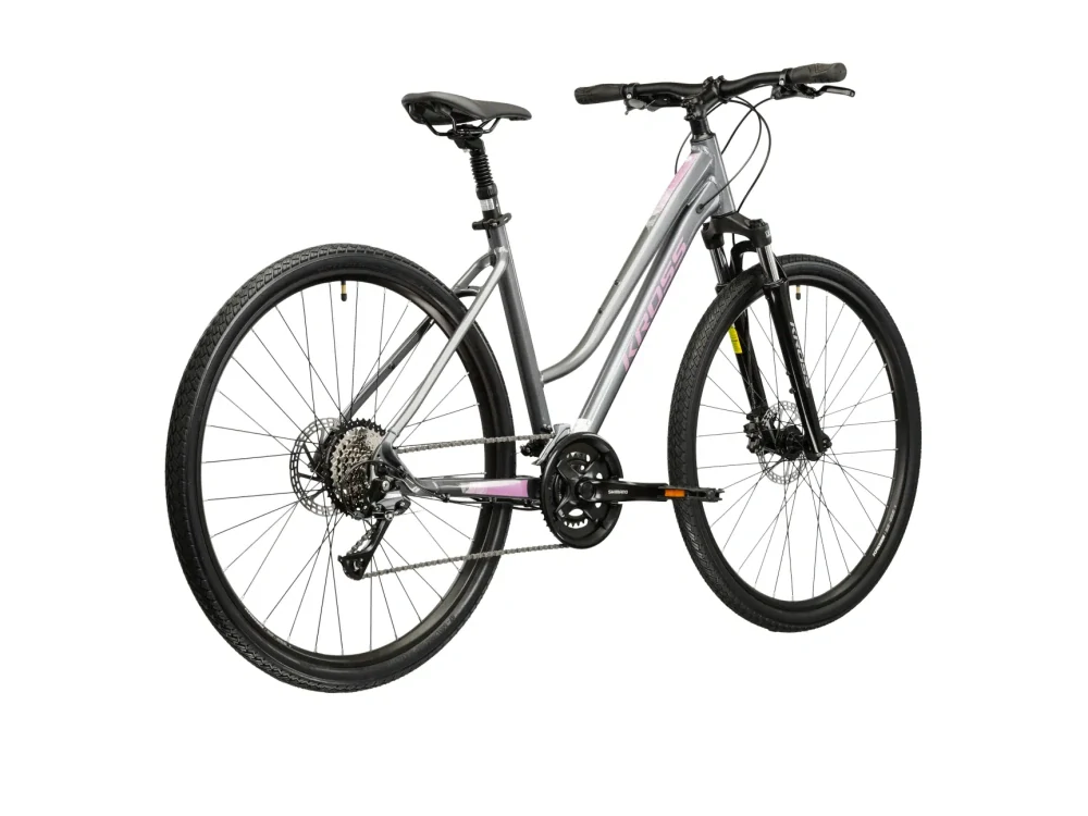 KROSS EVADO 4.0, rám 17" (M), model 2026, pneu 28", barva šedá/růžová - ZDARMA dopravné, seřízení, odborná montáž a sada světel!