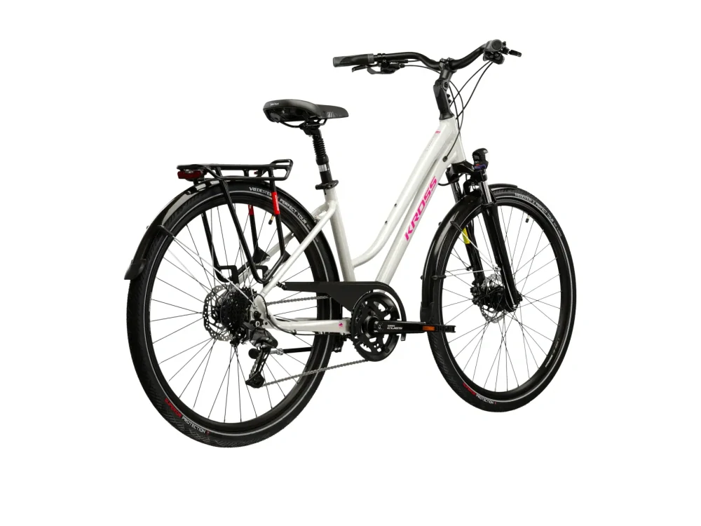 KROSS TRANS 5.0 Lady, rám 19" (L), model 2026, pneu 28", barva šedá/růžová/lesk - ZDARMA dopravné, seřízení, odborná montáž a koš na zadní nosič!