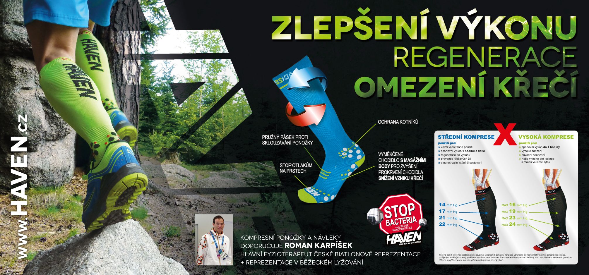 Kompresní podkolenky HAVEN EvoTec Silver pink - MIDDLE COMPRESSION