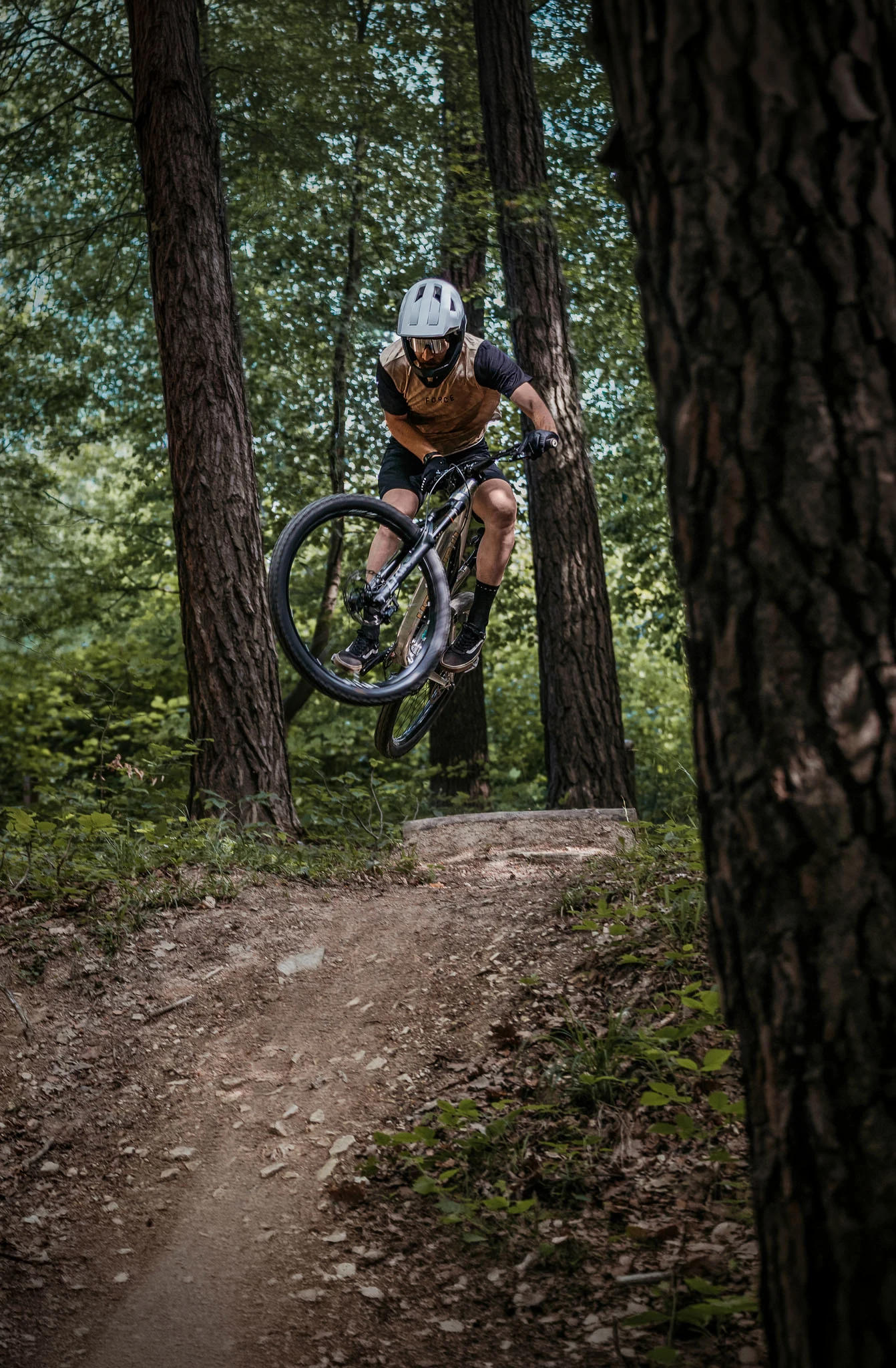 Dres FORCE MTB RULES krátký rukáv, béžový