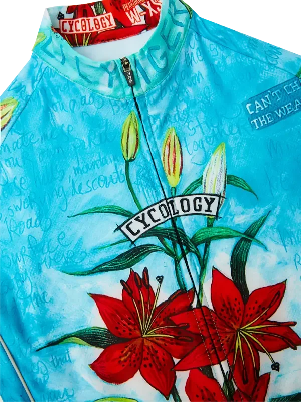 Cyklodres CYCOLOGY Winter Tiger Lily, aqua, dámský, dlouhý rukáv