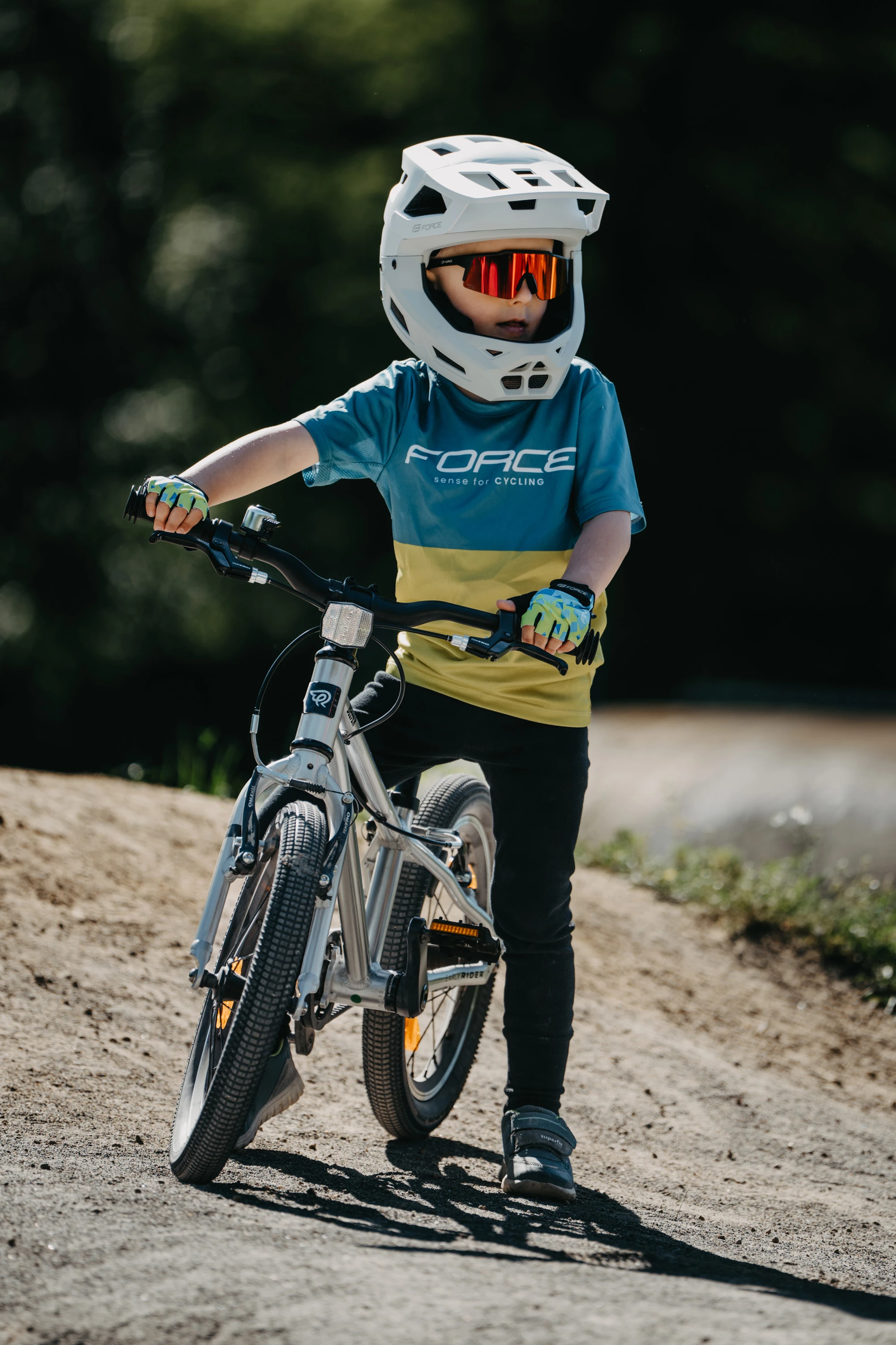 Dres FORCE KID MTB CHEERY, modro-limetkový