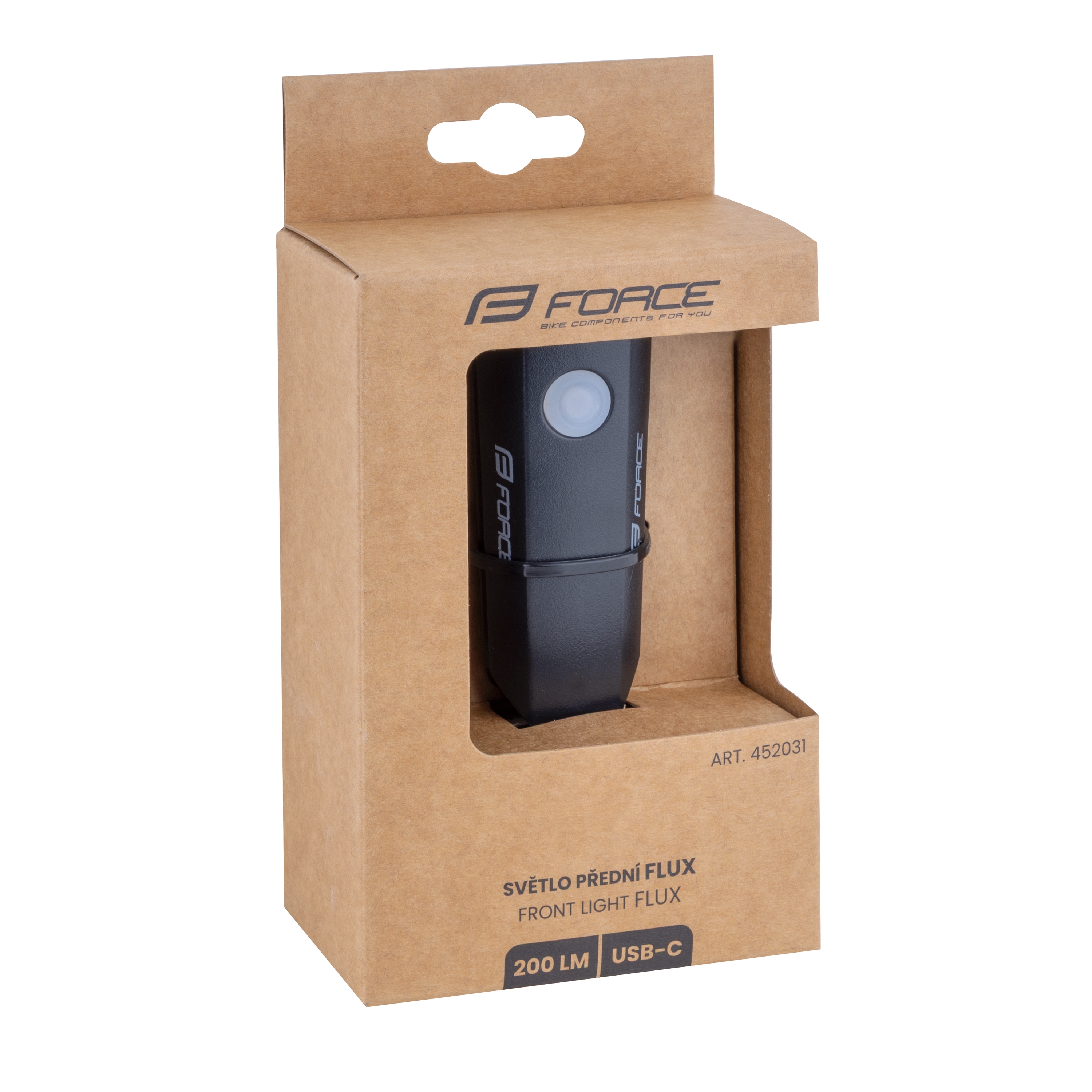 Světlo přední FORCE FLUX 200LM USB, černé