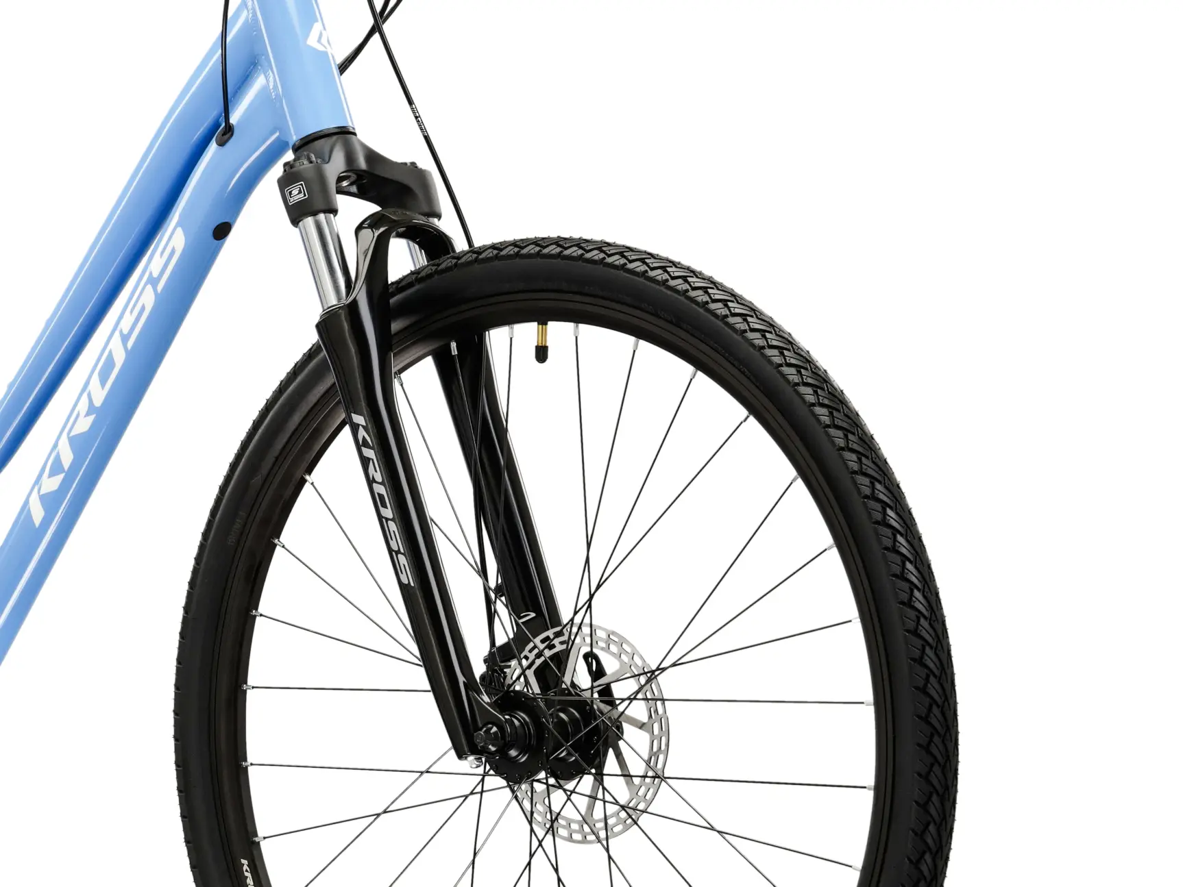 KROSS EVADO 3.0 LADY, rám 17" (M), model 2026, pneu 28", barva modrá/bílá - ZDARMA dopravné, seřízení, odborná montáž a sada světel!