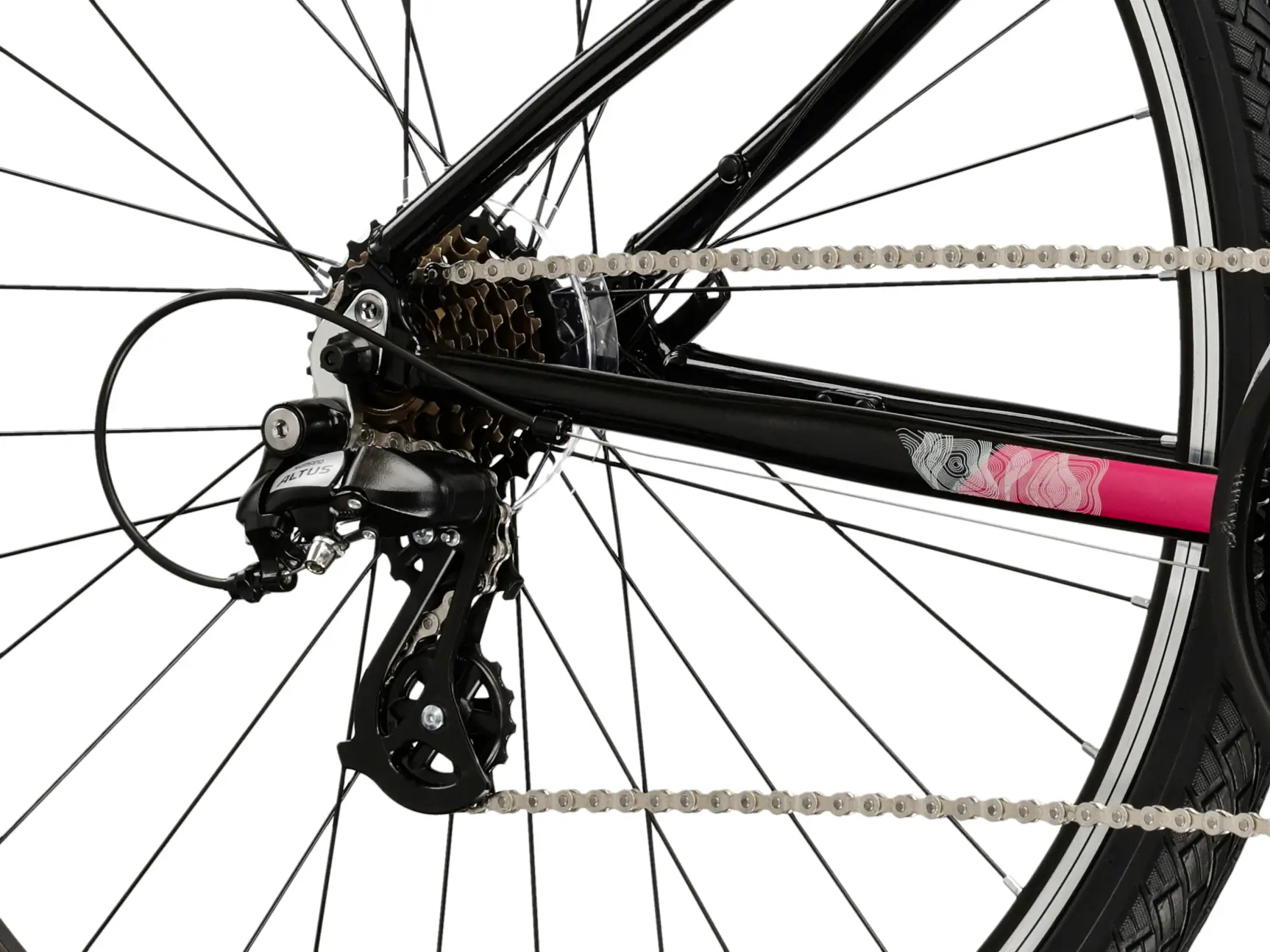 KROSS EVADO 2.0 LADY, rám 15" (S), model 2026, pneu 28", barva černá/růžová - ZDARMA dopravné, seřízení, odborná montáž a sada světel!